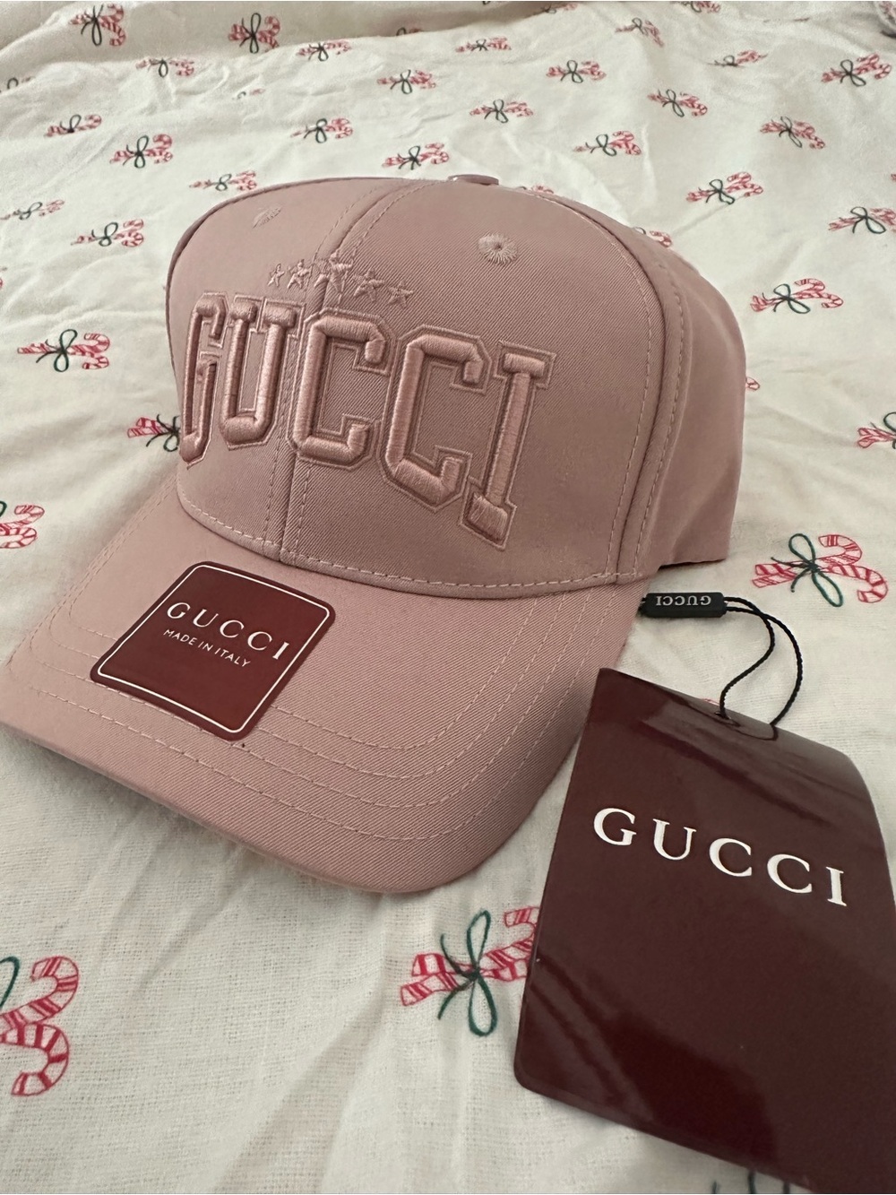 Gucci Pink Embroidered Logo Baseball Cap
